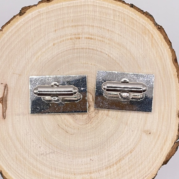 Vintage Shields Fifth Avenue Signed Silver Tone Black Enamel Men's Cuff Links - Picture 5 of 10
